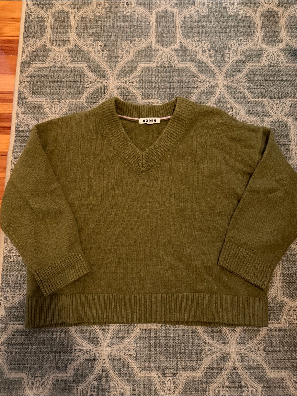 Boden Olive Green Wool V-Neck Sweater